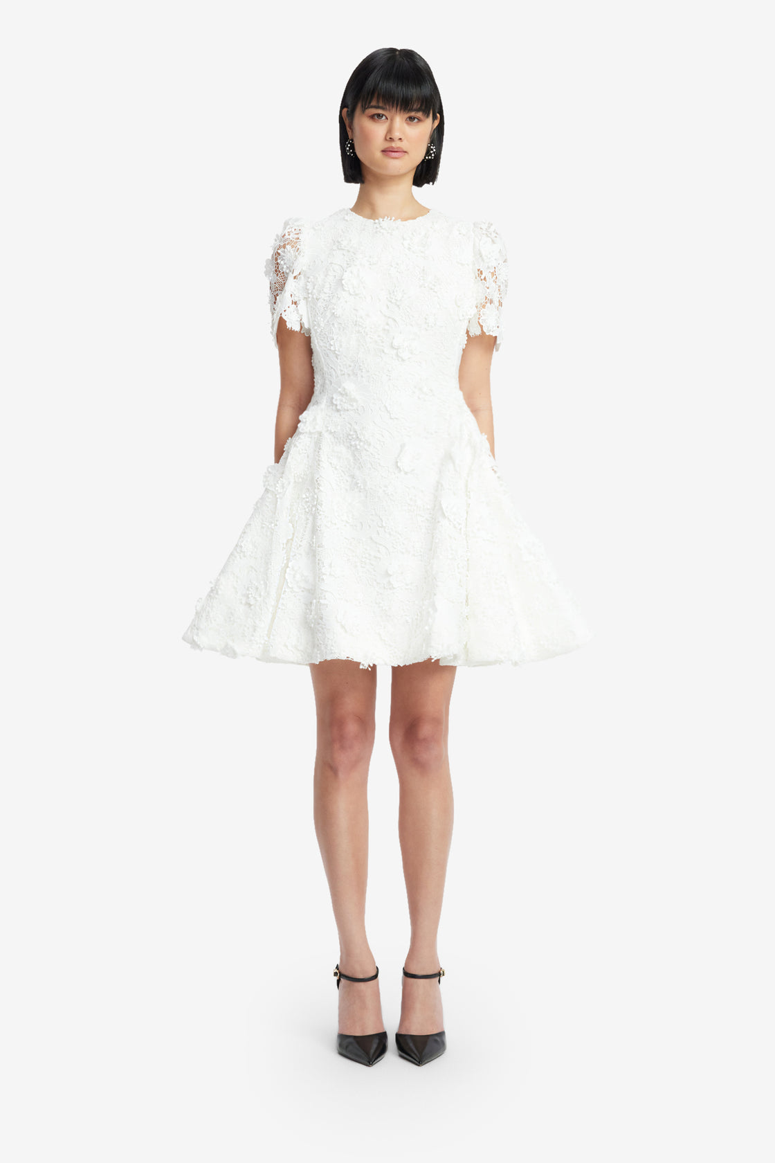 Exclusive LEO LIN Elyse Lace Short Sleeve Mini Dress - Vanilla