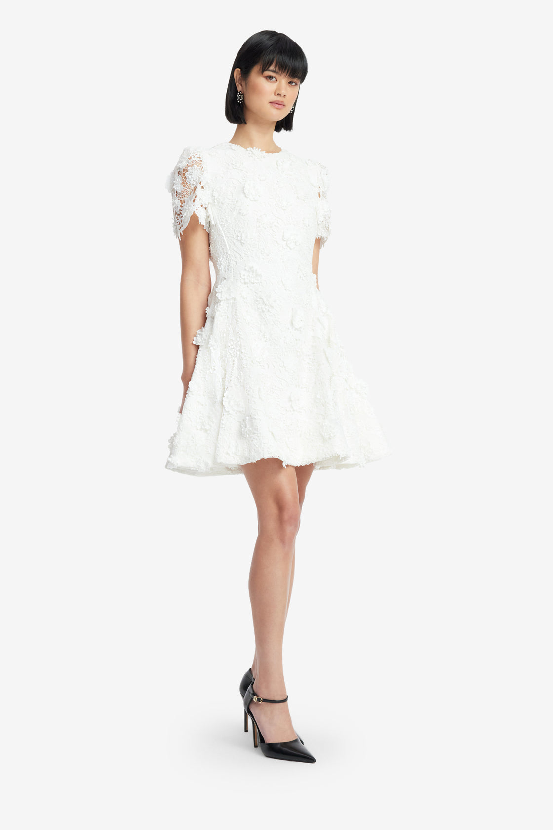 Exclusive LEO LIN Elyse Lace Short Sleeve Mini Dress - Vanilla