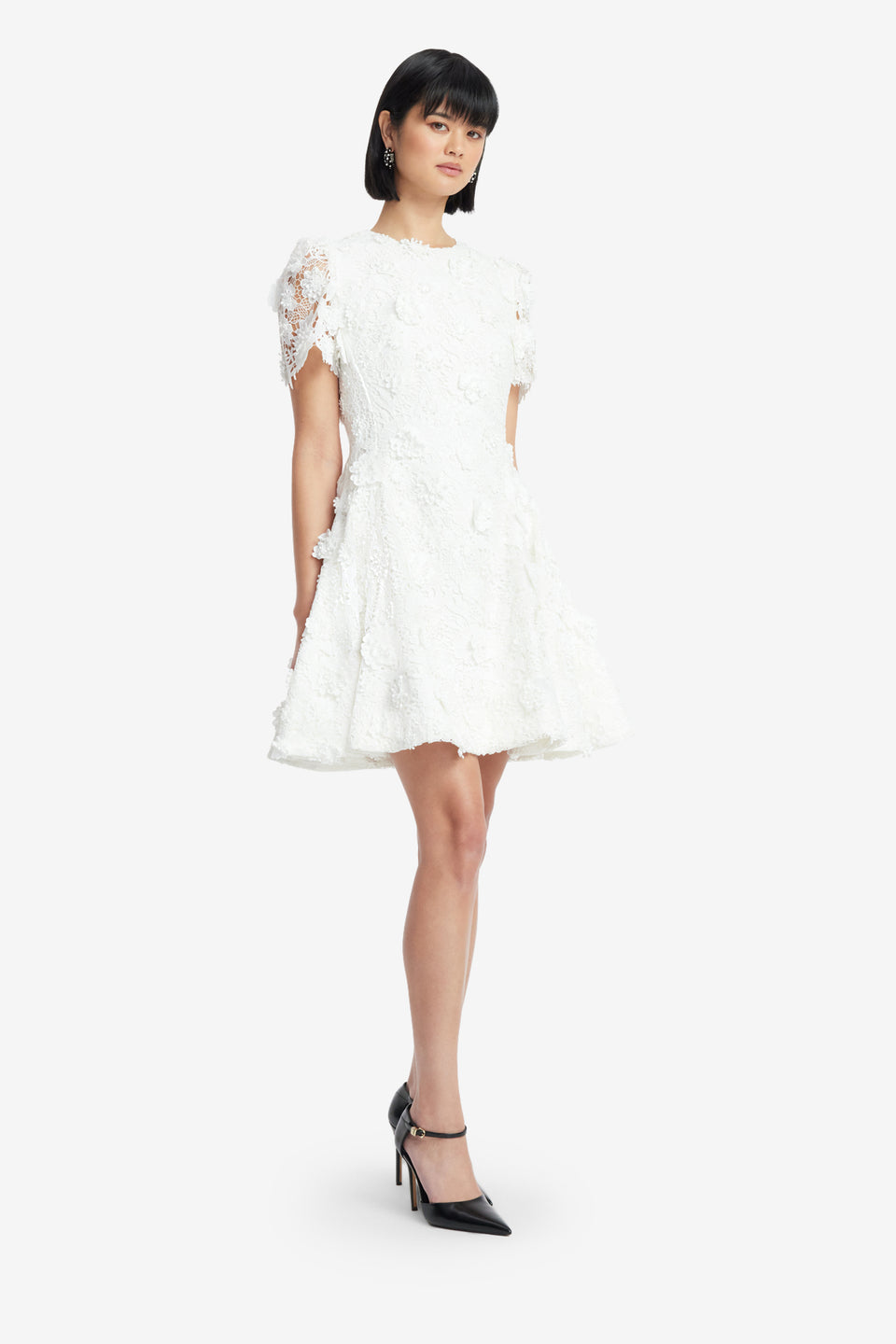 Exclusive LEO LIN Elyse Lace Short Sleeve Mini Dress - Vanilla