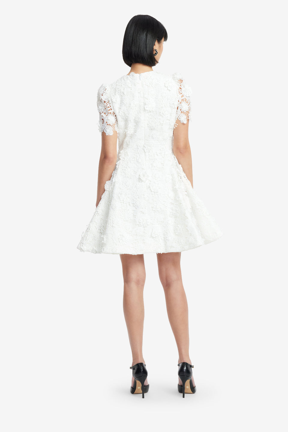 Exclusive LEO LIN Elyse Lace Short Sleeve Mini Dress - Vanilla