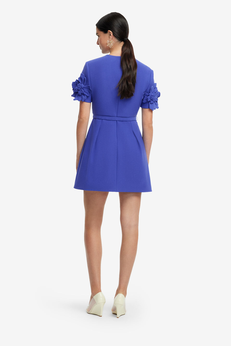 Exclusive LEO LIN Aurelie Floral Applique Short Sleeve Mini Dress - Lapis