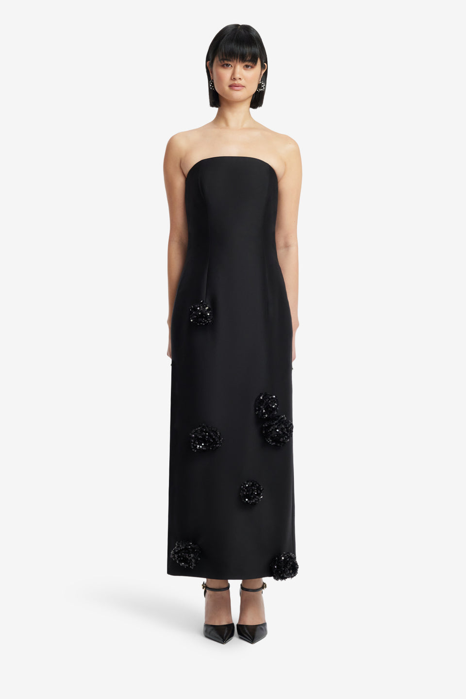 Exclusive LEO LIN Rayna Embellished Wool Blend Bustier Maxi Dress - Ebony