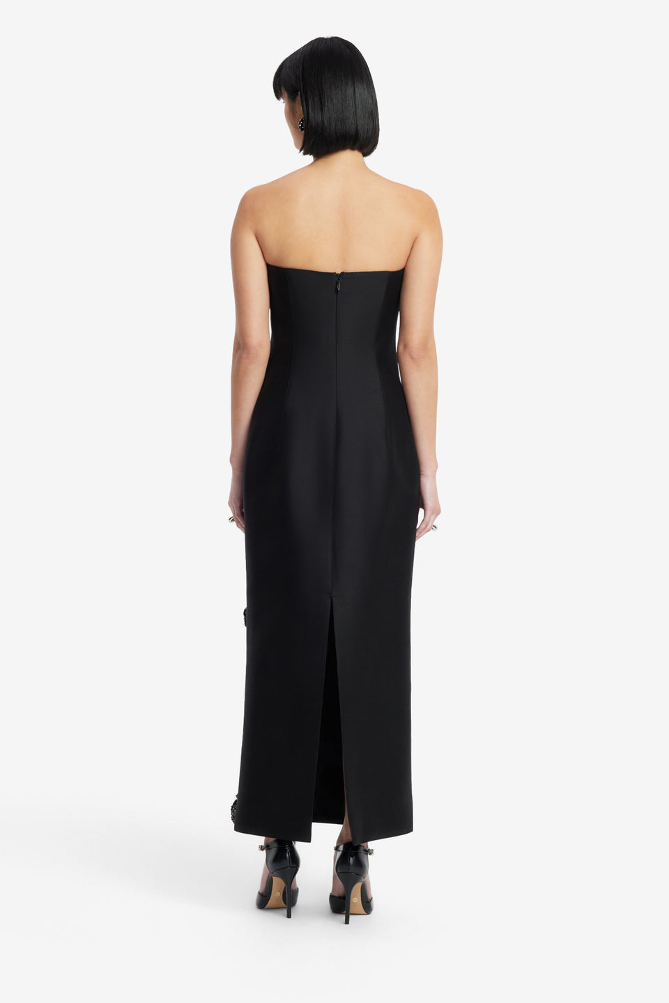 Exclusive LEO LIN Rayna Embellished Wool Blend Bustier Maxi Dress - Ebony