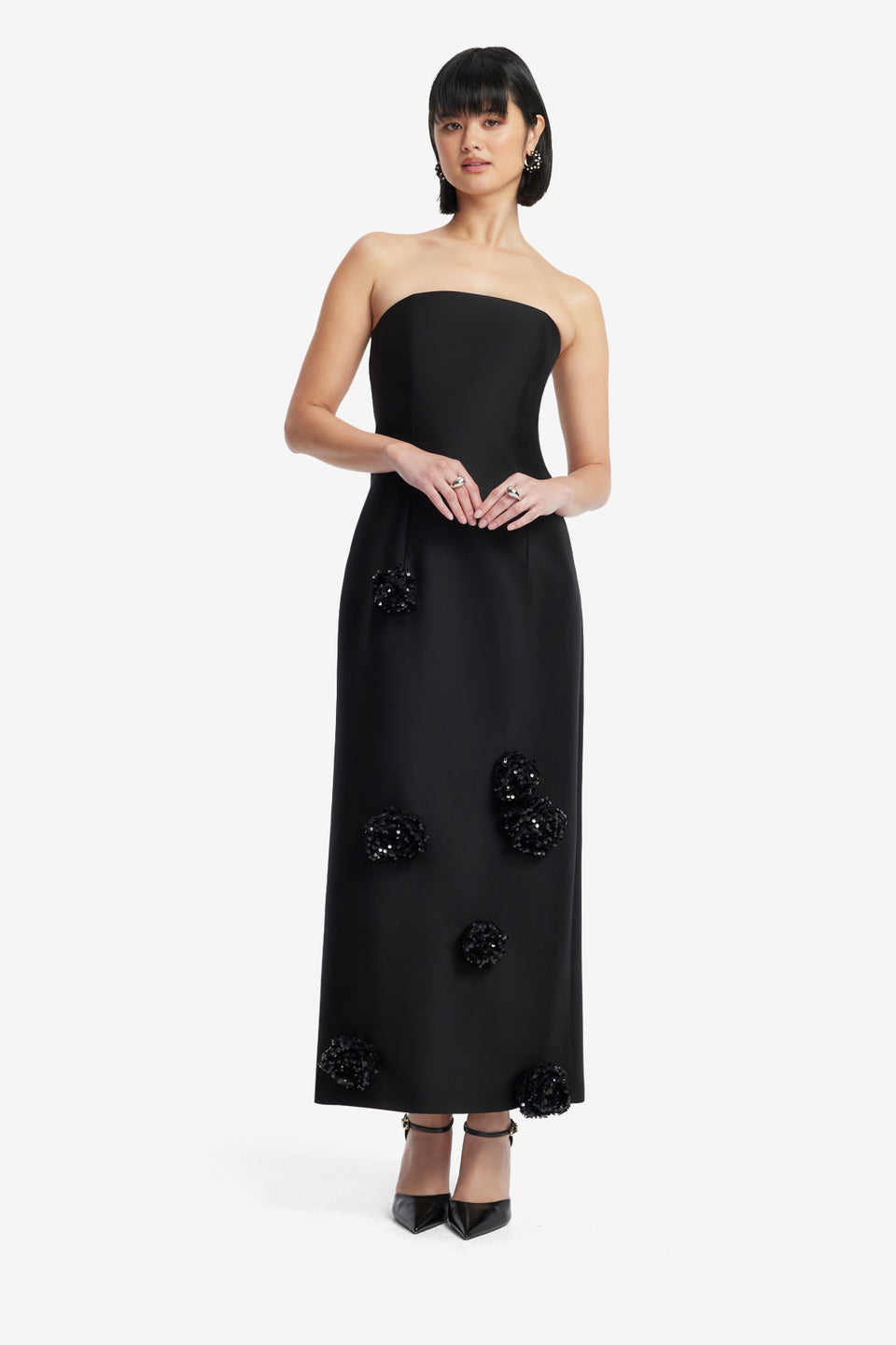 Exclusive LEO LIN Rayna Embellished Wool Blend Bustier Maxi Dress - Ebony