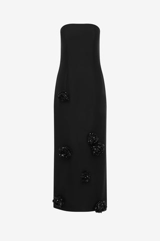 Exclusive LEO LIN Rayna Embellished Wool Blend Bustier Maxi Dress - Ebony