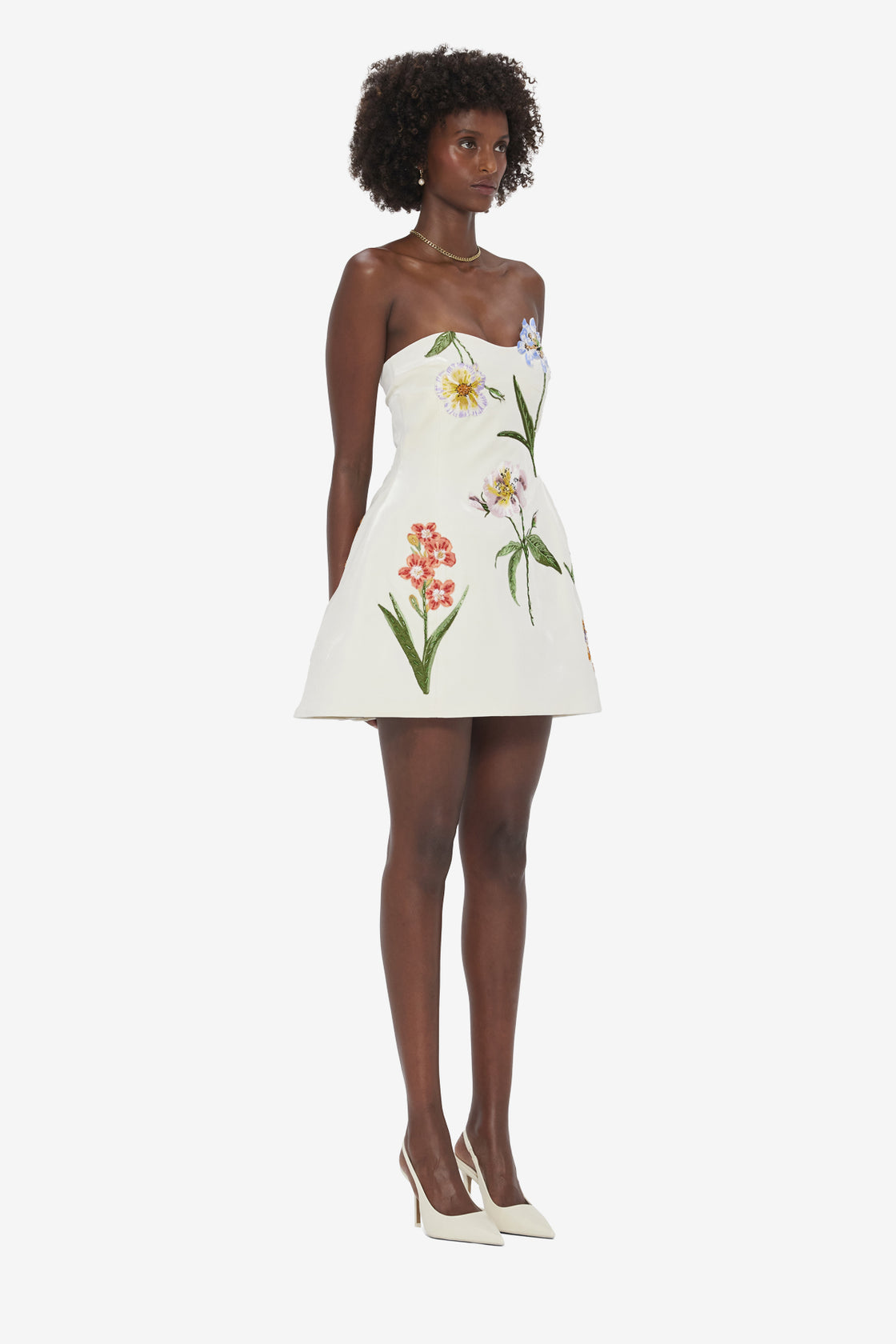 Rosario Velvet Mini Dress - Botanical Print in Snow LEO LIN Rosario Velvet Mini Dress - Botanical Print in Snow LEO LIN