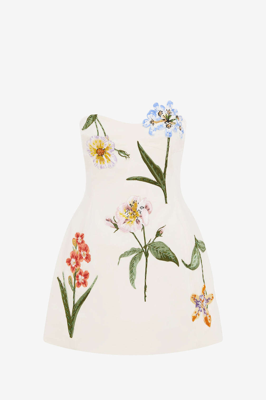 Rosario Velvet Mini Dress - Botanical Print in Snow LEO LIN Rosario Velvet Mini Dress - Botanical Print in Snow LEO LIN