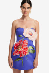 Rosario Appliqué Floral Bustier Mini Dress - Lapis Dress Mini