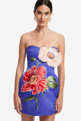 Exclusive LEO LIN Rosario Appliqué Floral Bustier Mini Dress - Lapis