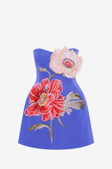 Rosario Appliqué Floral Bustier Mini Dress - Lapis Dress Mini