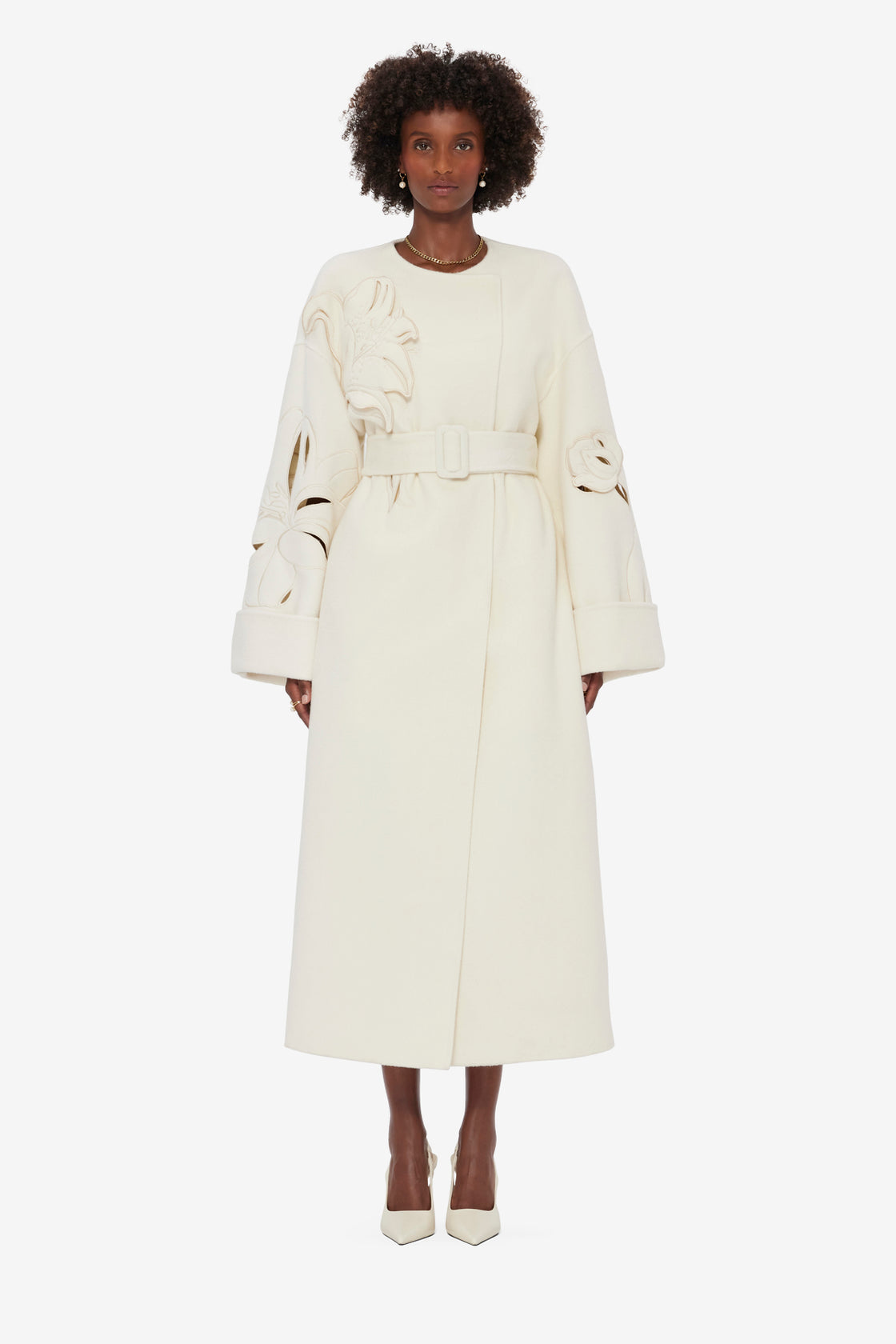 Exclusive LEO LIN Celestine Appliqué Wool Blend Coat - Snow