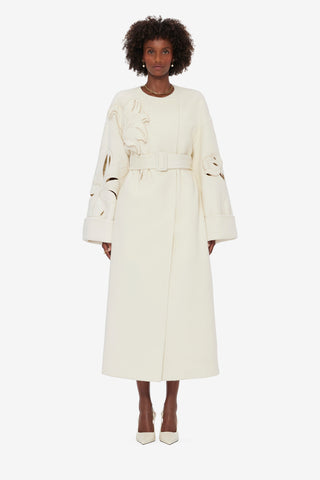 Exclusive LEO LIN Celestine Appliqué Wool Blend Coat - Snow