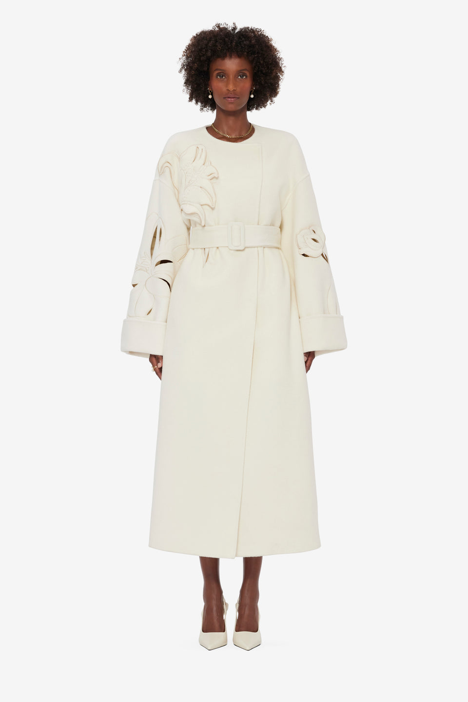 Exclusive LEO LIN Celestine Appliqué Wool Blend Coat - Snow