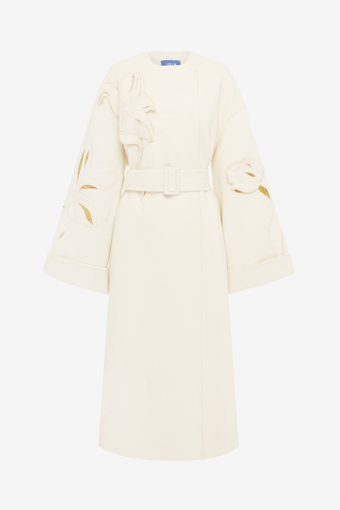 Exclusive LEO LIN Celestine Appliqué Wool Blend Coat - Snow