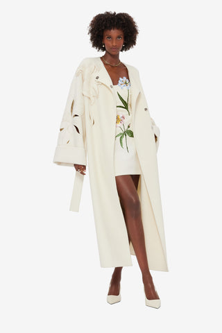 Exclusive LEO LIN Celestine Appliqué Wool Blend Coat - Snow