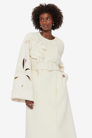 Exclusive LEO LIN Celestine Appliqué Wool Blend Coat - Snow