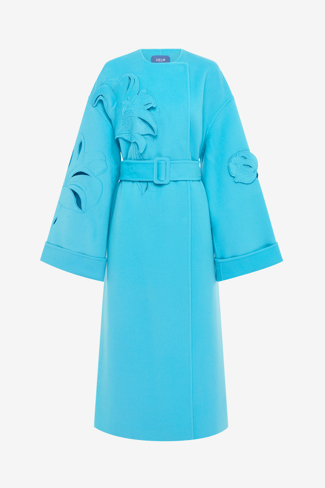 Exclusive LEO LIN Celestine Applique Wool Coat - Aqua