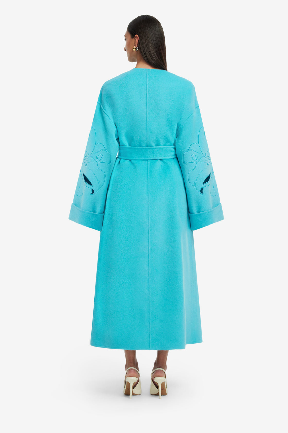 Exclusive LEO LIN Celestine Applique Wool Coat - Aqua