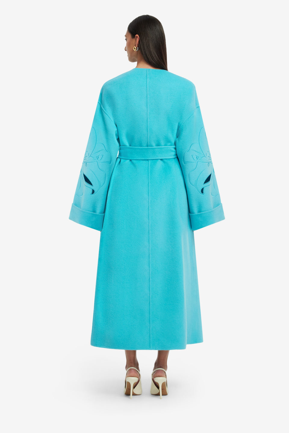 Exclusive LEO LIN Celestine Applique Wool Coat - Aqua