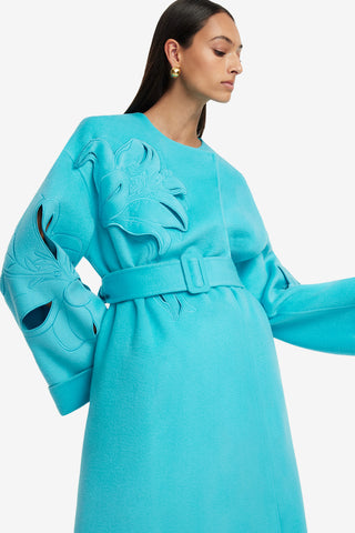 Exclusive LEO LIN Celestine Applique Wool Coat - Aqua