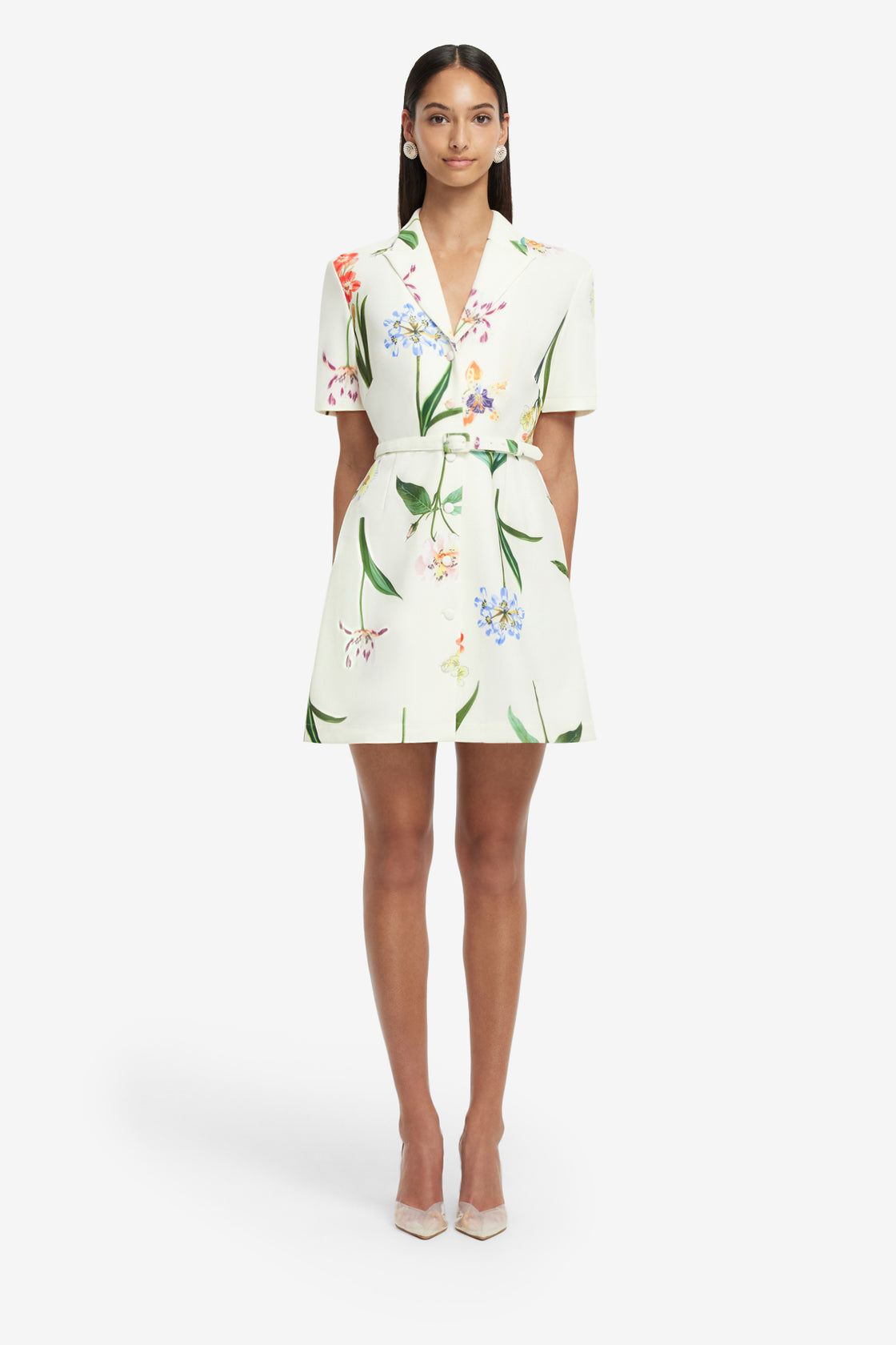 Exclusive LEO LIN Brigitte Mini Dress - Botanical Print in Snow