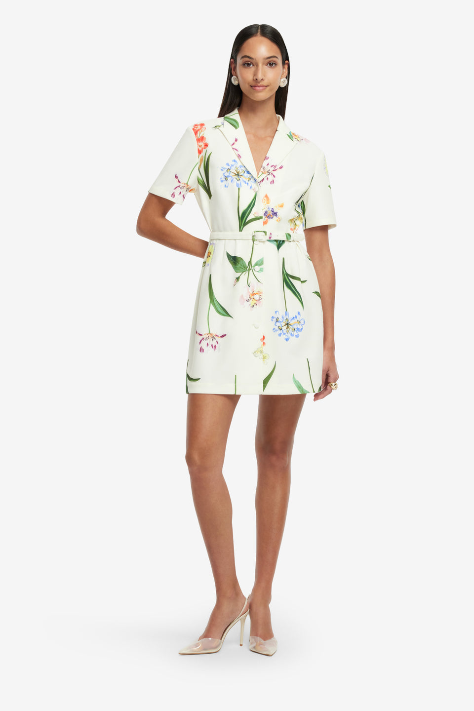 Exclusive LEO LIN Brigitte Mini Dress - Botanical Print in Snow
