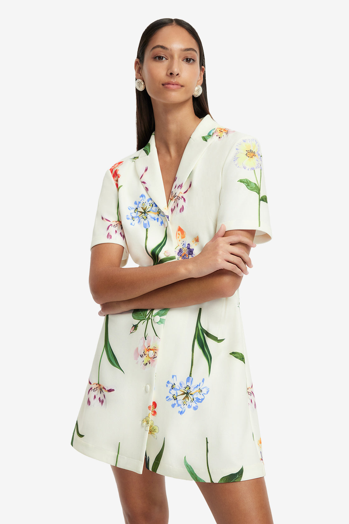 Exclusive LEO LIN Brigitte Mini Dress - Botanical Print in Snow