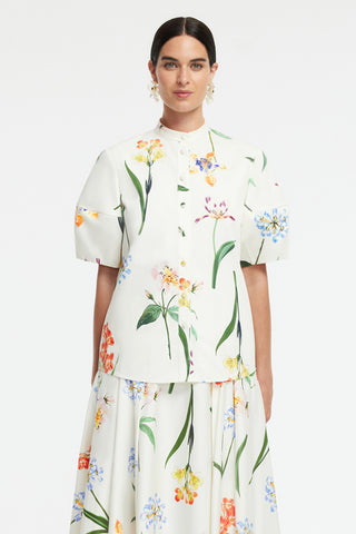 Exclusive LEO LIN Jemma Blouse - Botanical Print in Snow