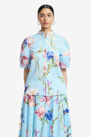 Exclusive LEO LIN Jemma Blouse - Garden Print in Baby Blue
