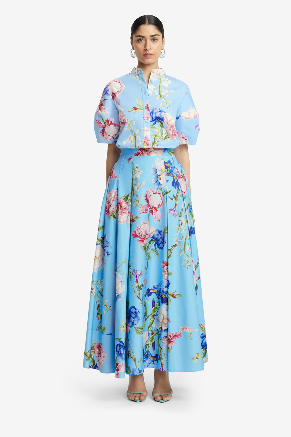 Exclusive LEO LIN Rhiannan Skirt - Garden Print in Baby Blue