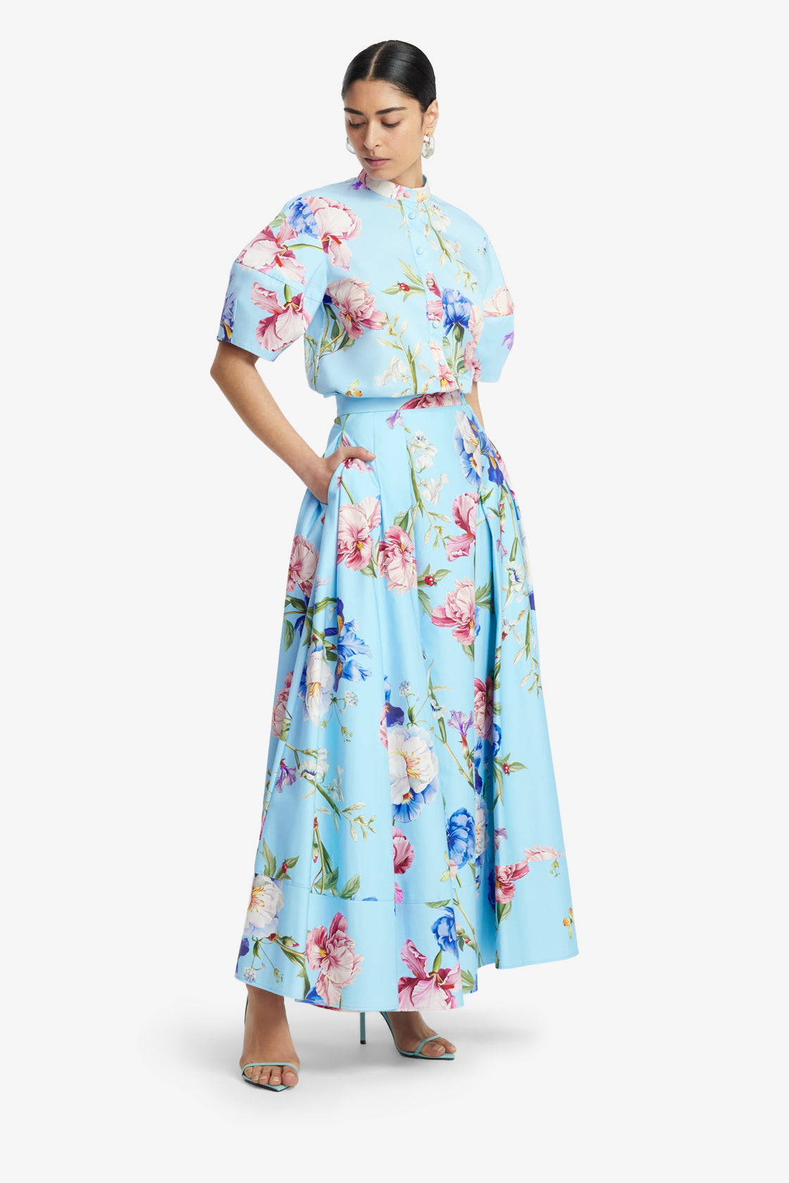 Exclusive LEO LIN Jemma Blouse - Garden Print in Baby Blue