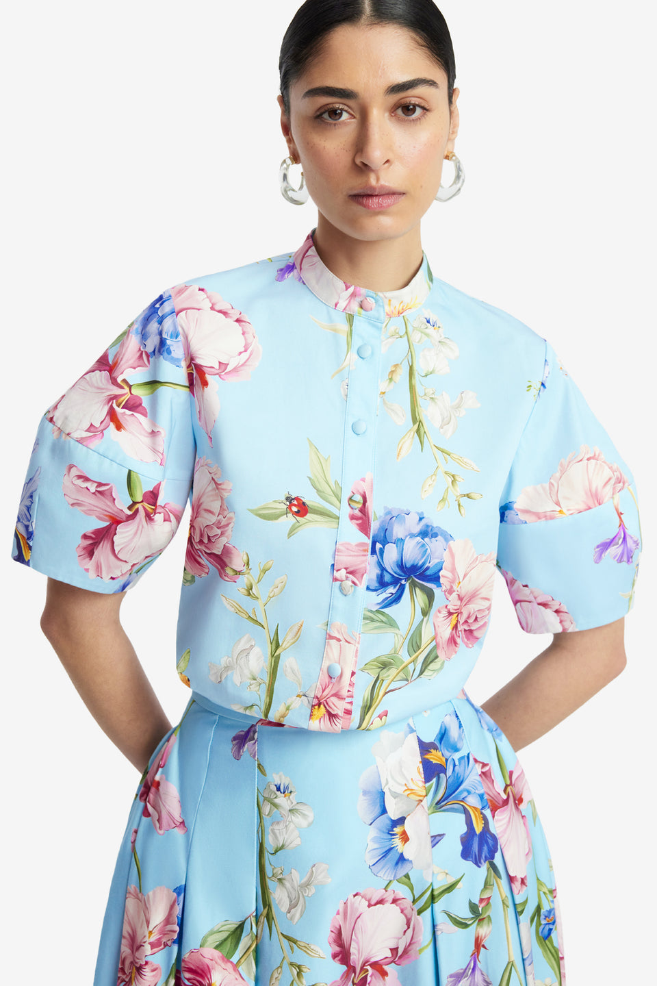 Exclusive LEO LIN Jemma Blouse - Garden Print in Baby Blue