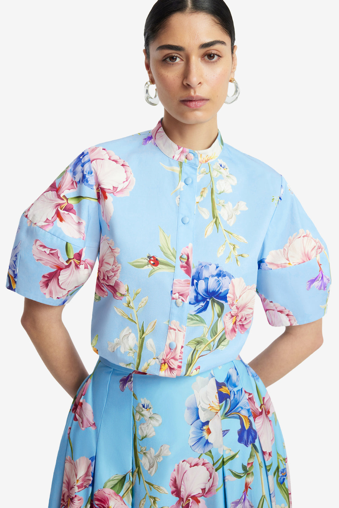 Exclusive LEO LIN Jemma Blouse - Garden Print in Baby Blue