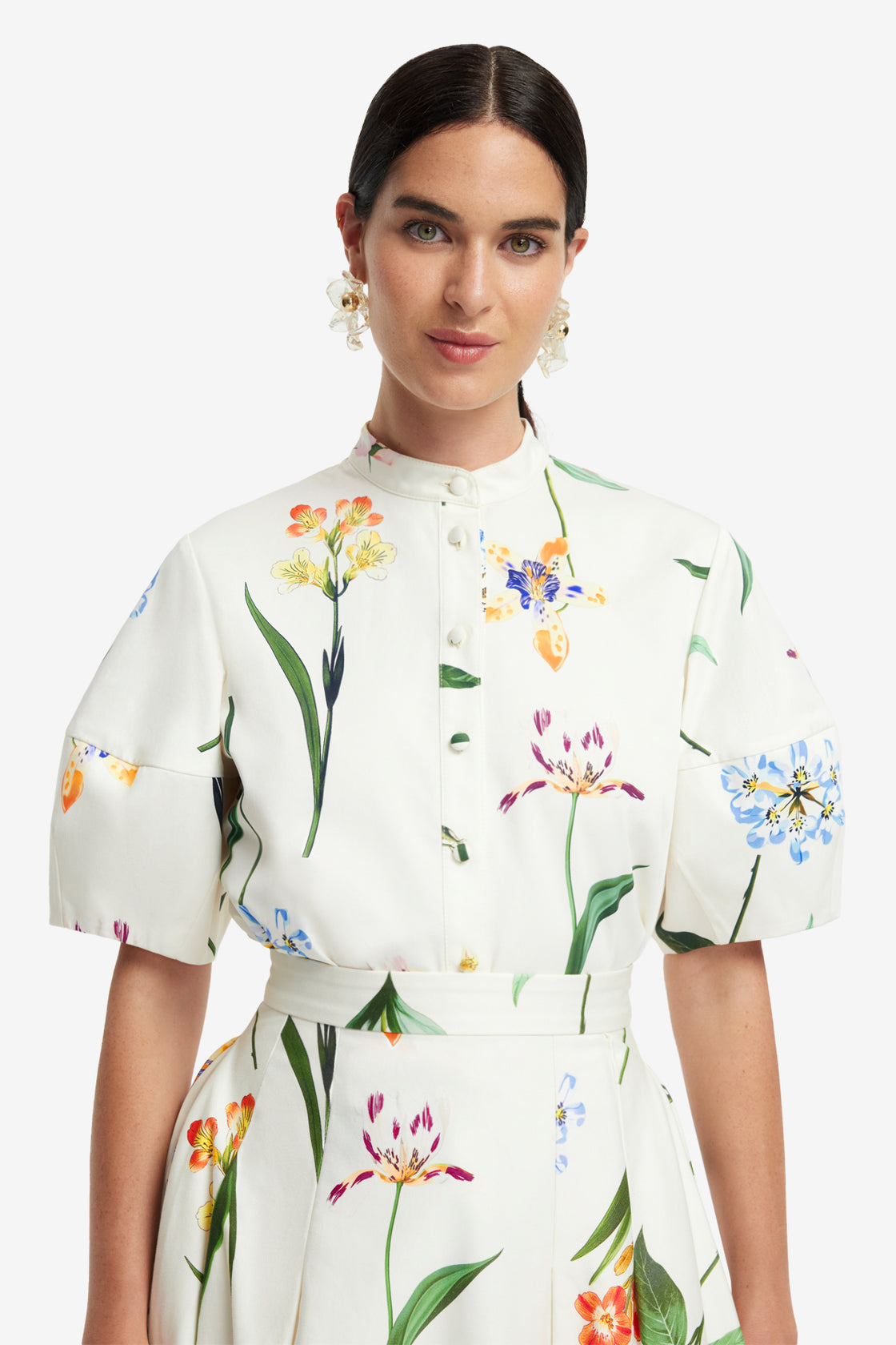 Exclusive LEO LIN Jemma Blouse - Botanical Print in Snow