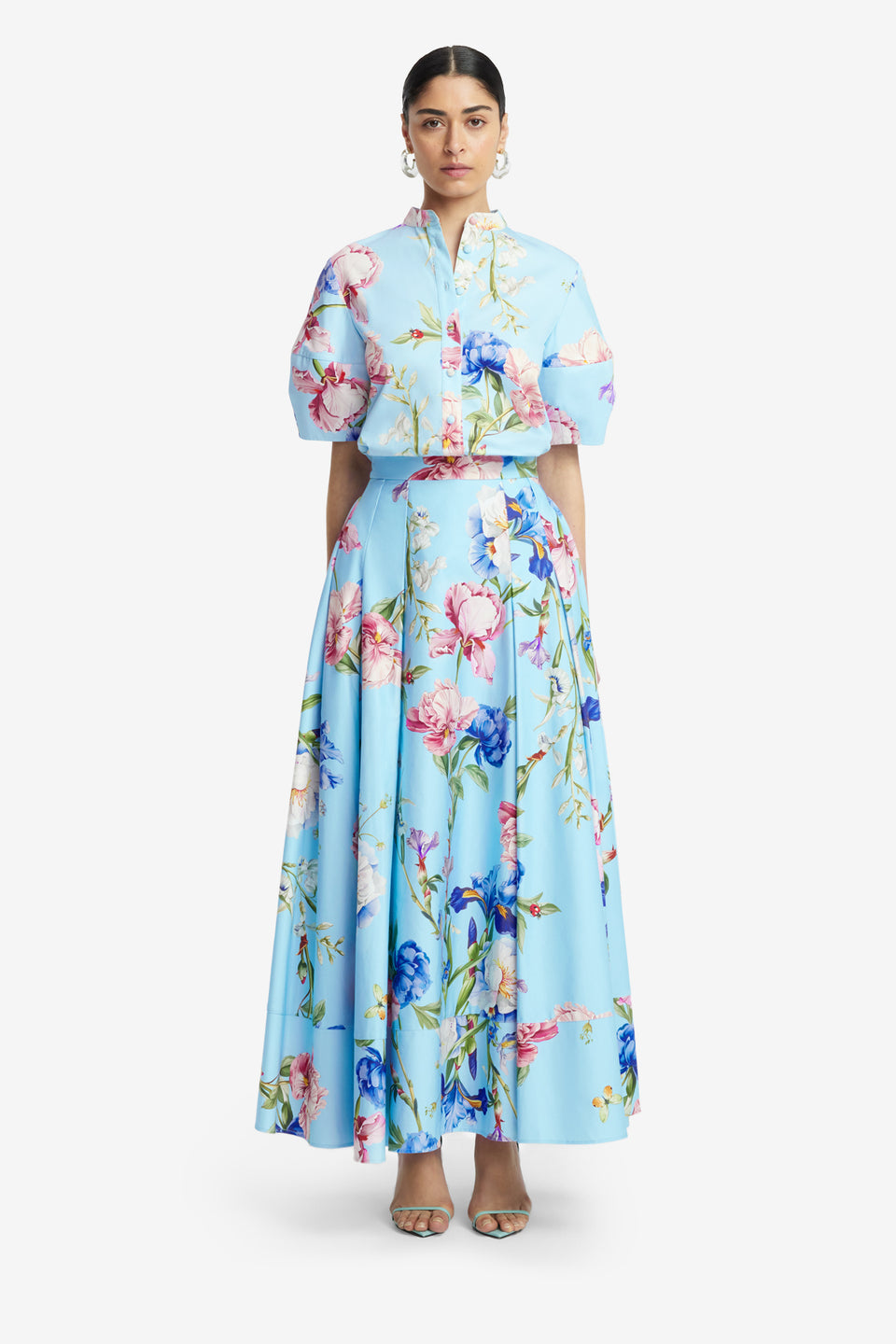 Exclusive LEO LIN Rhiannan Skirt - Garden Print in Baby Blue