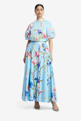 Exclusive LEO LIN Rhiannan Skirt - Garden Print in Baby Blue