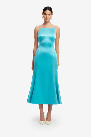 Exclusive LEO LIN Regina Wool Blend Midi Dress - Aqua