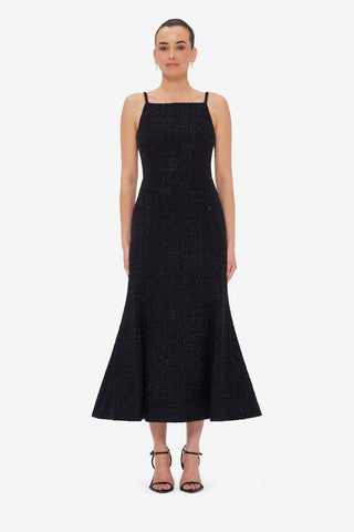 Exclusive LEO LIN Regina Tweed Midi Dress - Ebony