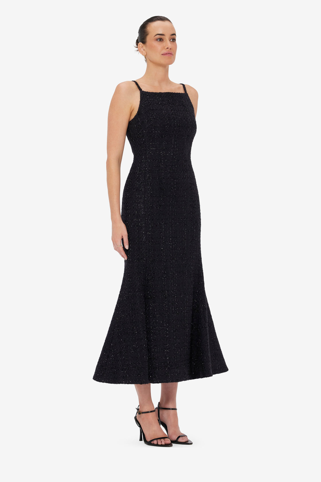 Exclusive LEO LIN Regina Tweed Midi Dress - Ebony