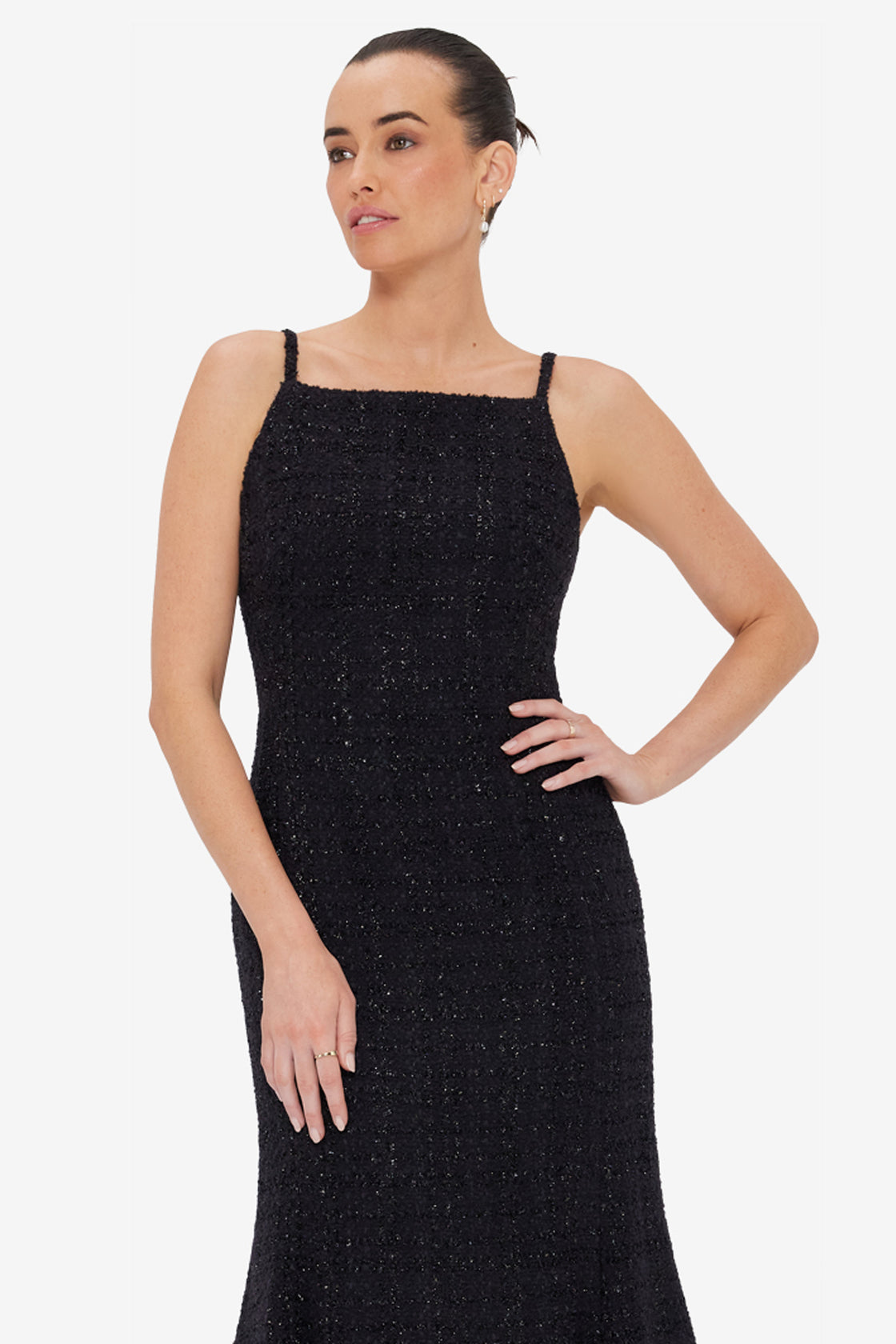 Exclusive LEO LIN Regina Tweed Midi Dress - Ebony