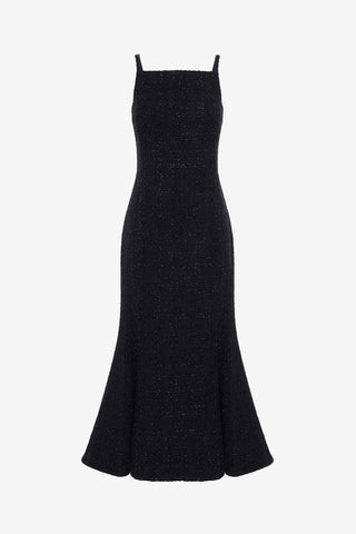 Exclusive LEO LIN Regina Tweed Midi Dress - Ebony