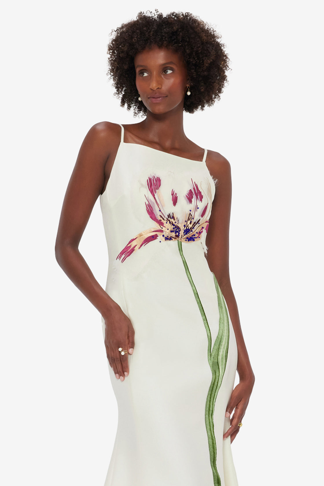 Regina Embellished Wool Blend Midi Dress - Snow LEO LIN Regina Embellished Wool Blend Midi Dress - Snow LEO LIN