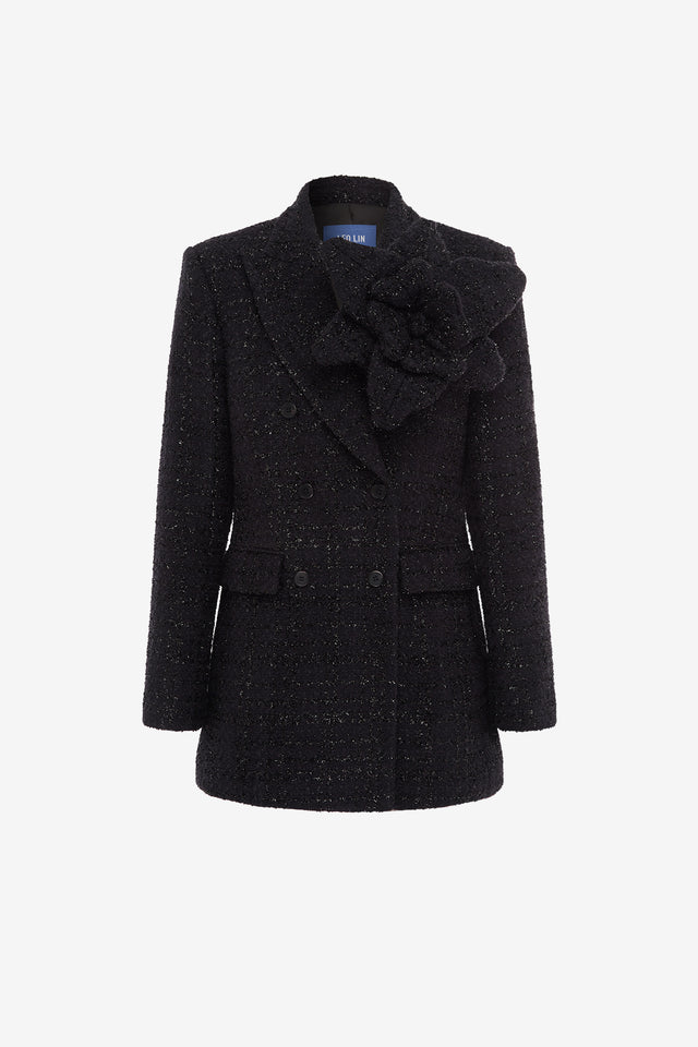 Exclusive LEO LIN Jazlyn Tweed Blazer - Ebony