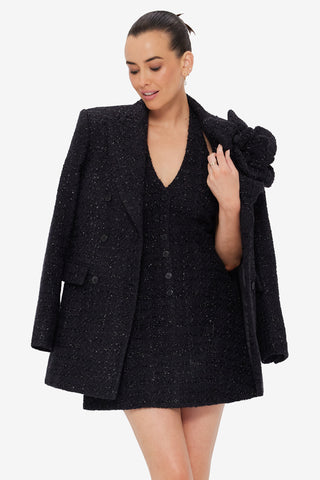 Exclusive LEO LIN Jazlyn Tweed Blazer - Ebony