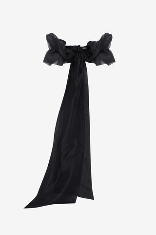 Exclusive LEO LIN Leonora Organza Puff Sleeve Cape - Ebony