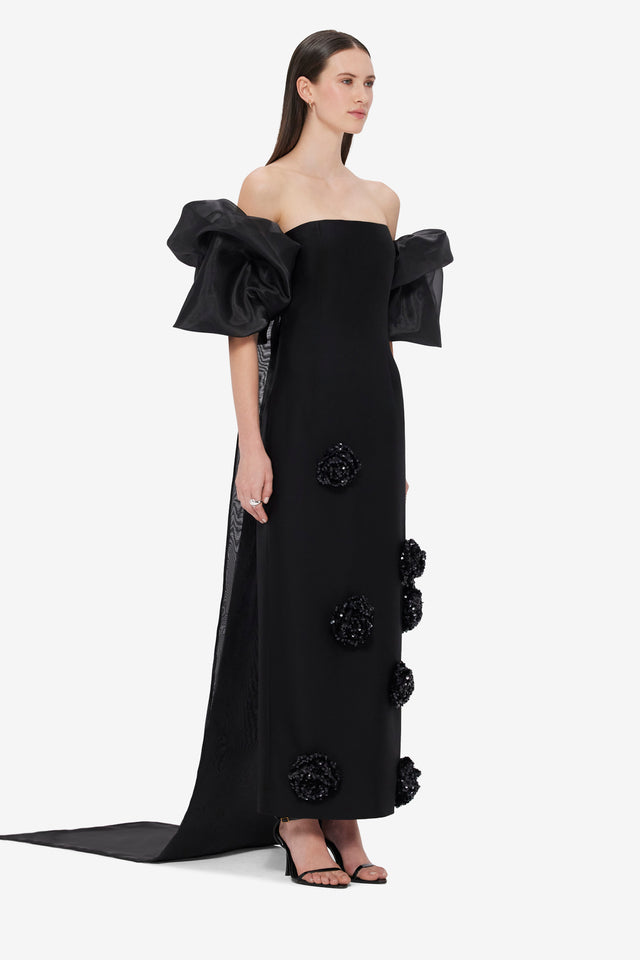Exclusive LEO LIN Leonora Organza Puff Sleeve Cape - Ebony