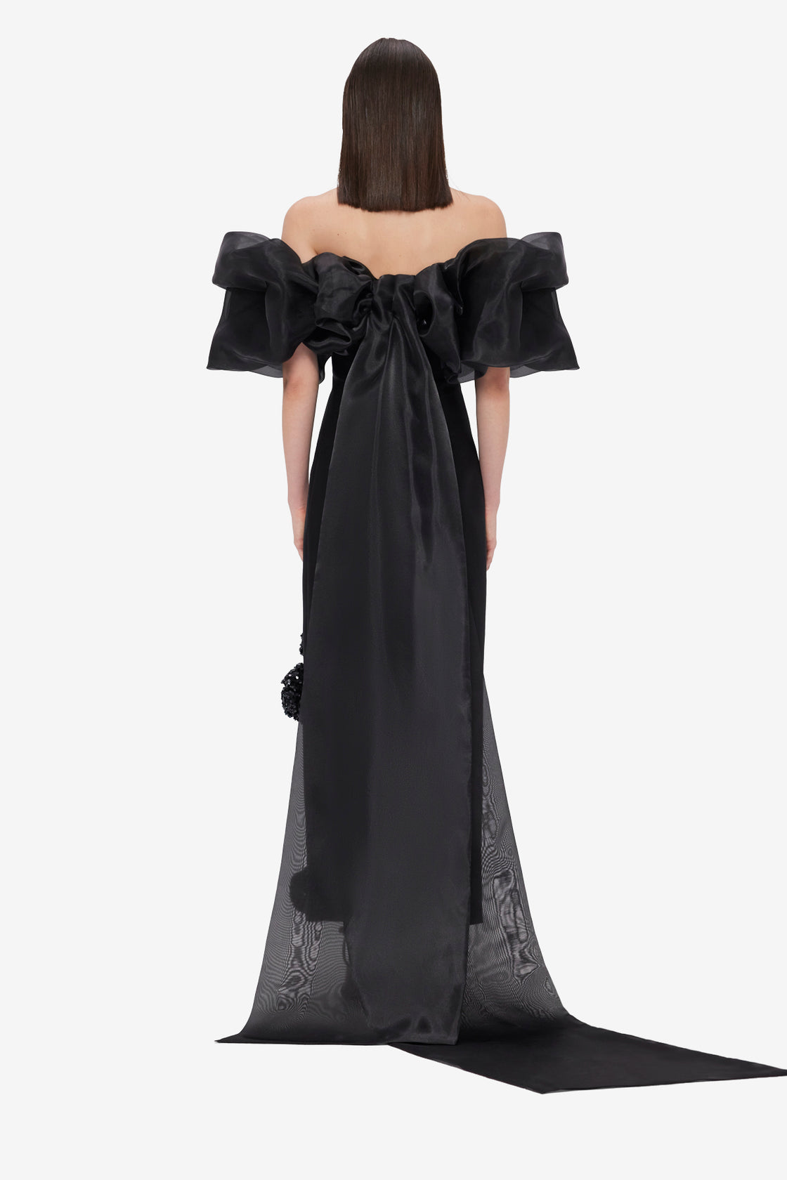 Exclusive LEO LIN Leonora Organza Puff Sleeve Cape - Ebony
