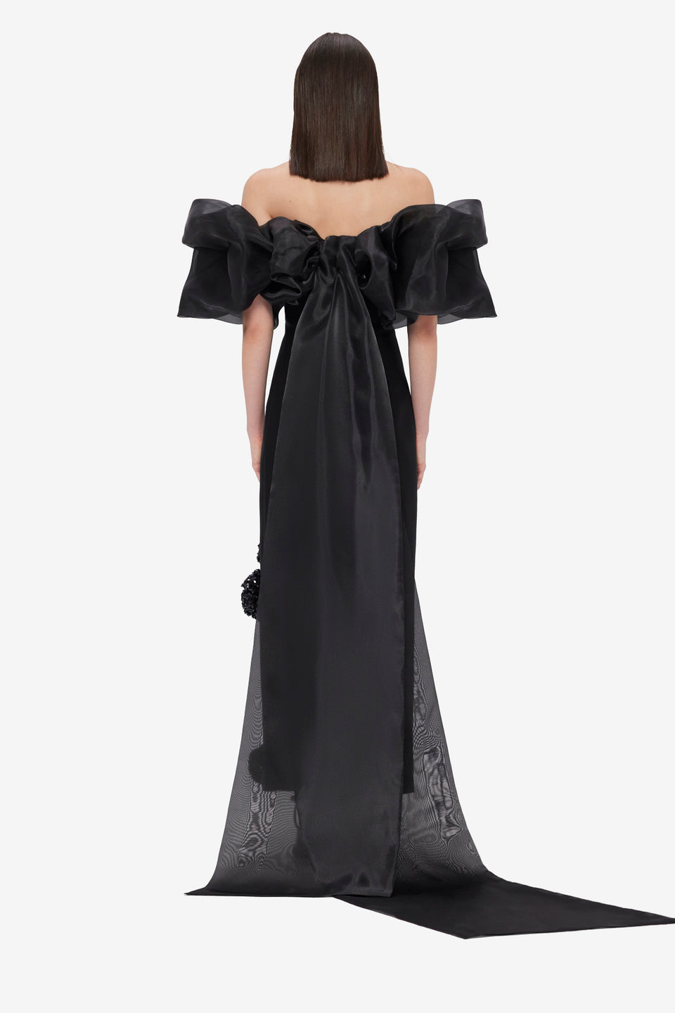 Exclusive LEO LIN Leonora Organza Puff Sleeve Cape - Ebony