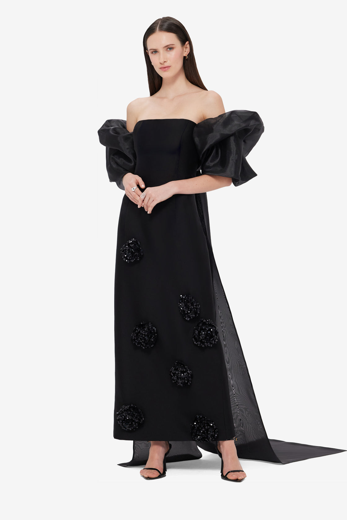 Exclusive LEO LIN Leonora Organza Puff Sleeve Cape - Ebony
