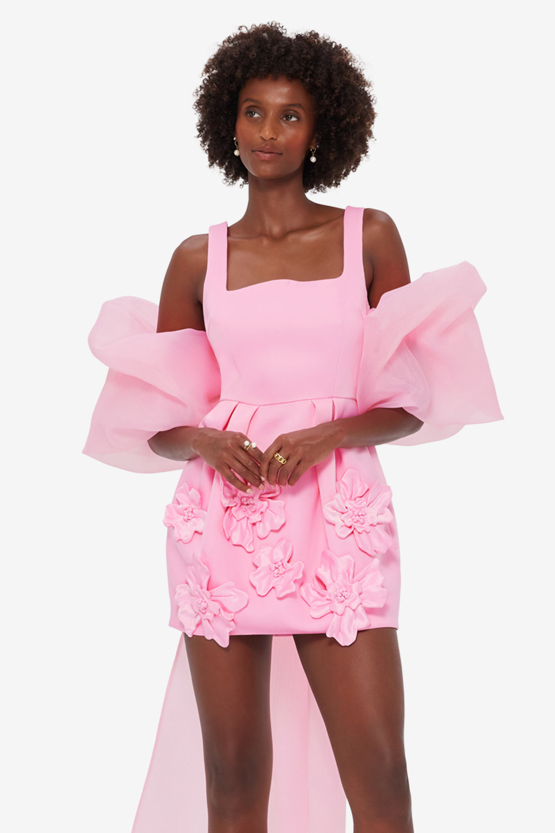 Exclusive LEO LIN Leonora Organza Puff Sleeve Cape - Baby Pink